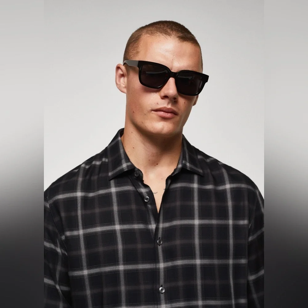 Mango MNG Men's REGULAR-FIT WINDOWPANE SHIRT 100% Viscose